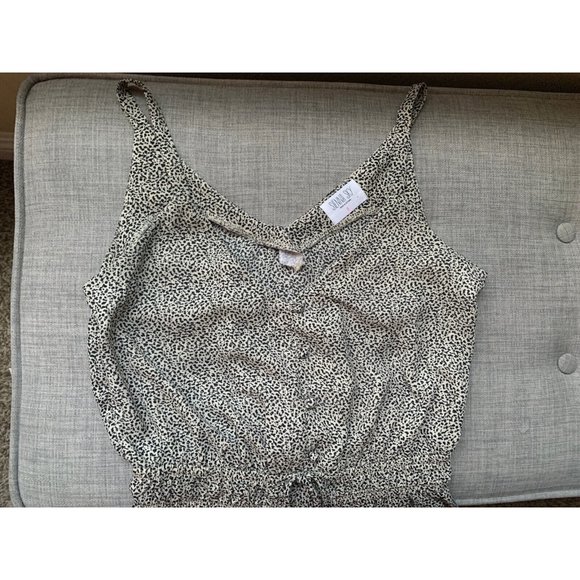 Black Speckle On Tan Print Tank Top Blouse V-neck Shell Chemise Elastic Waist XS - Picture 3 of 4